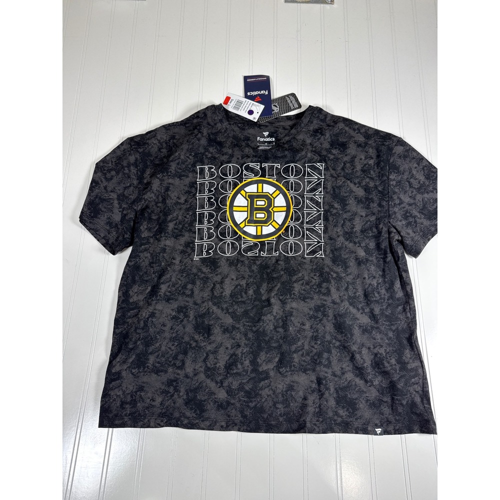 Fanatics Boston Bruins NHL Faded Wash Black Creased T-Shirt Large T632